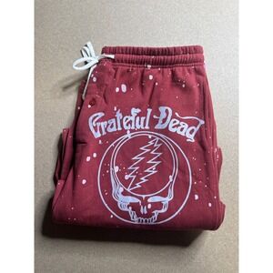 Grateful Dead MAD Sweatpants XL Burgundy Red White Splatter Skull Rock‎ Band
